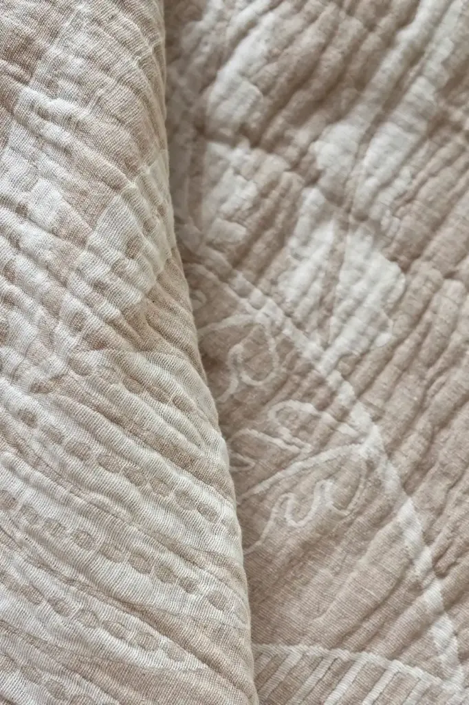 Vải Linen Cotton Muslin 2 lớp, khổ 2.5m, dệt họa tiết từ màu mộc - Mimi Organic