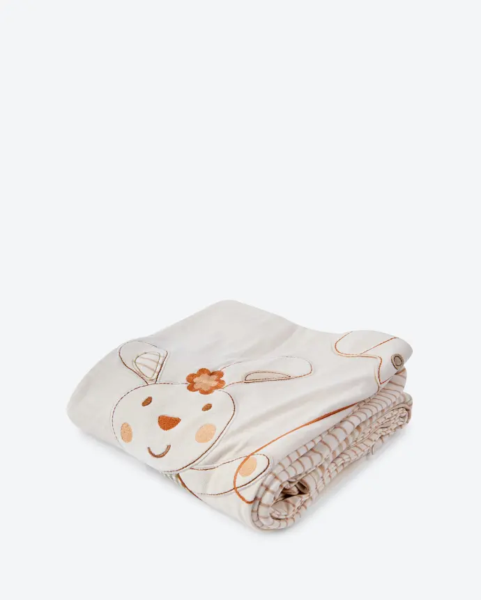 Vỏ Chăn thêu Thỏ và Chiếc Ô, 2 lớp, khổ 110x140cm, từ Bông Có Màu Tự Nhiên (Naturally Colored Cotton) - NatureColored