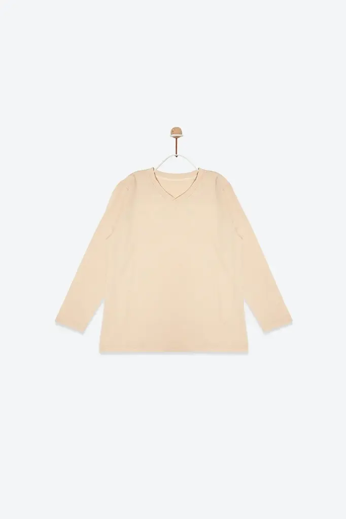 NatureColored 100% Organically Grown Naturally Colored Basic V-neck Top, Natural Brown for Boys