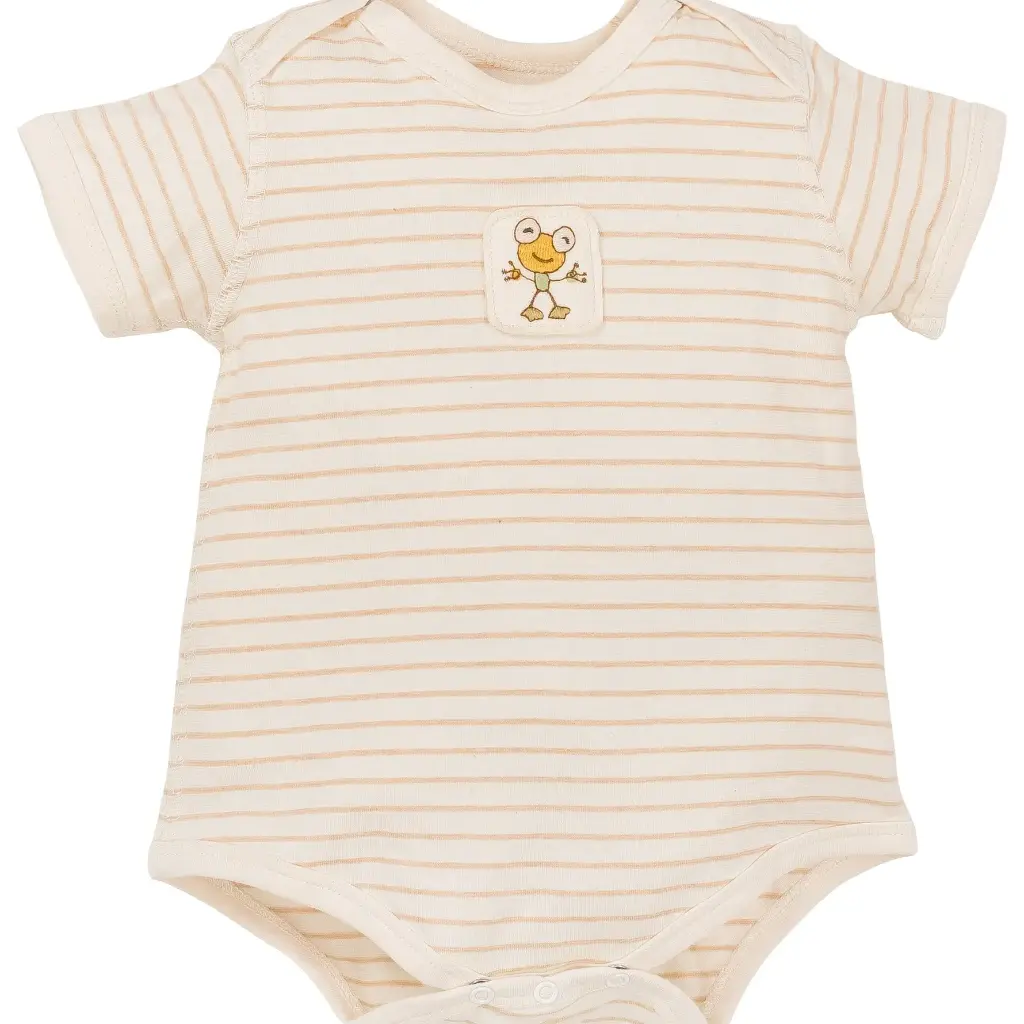 Bộ Romper ngắn tay, kẻ sọc nâu từ Bông Có Màu Tự Nhiên (Naturally Colored Cotton) - NatureColored