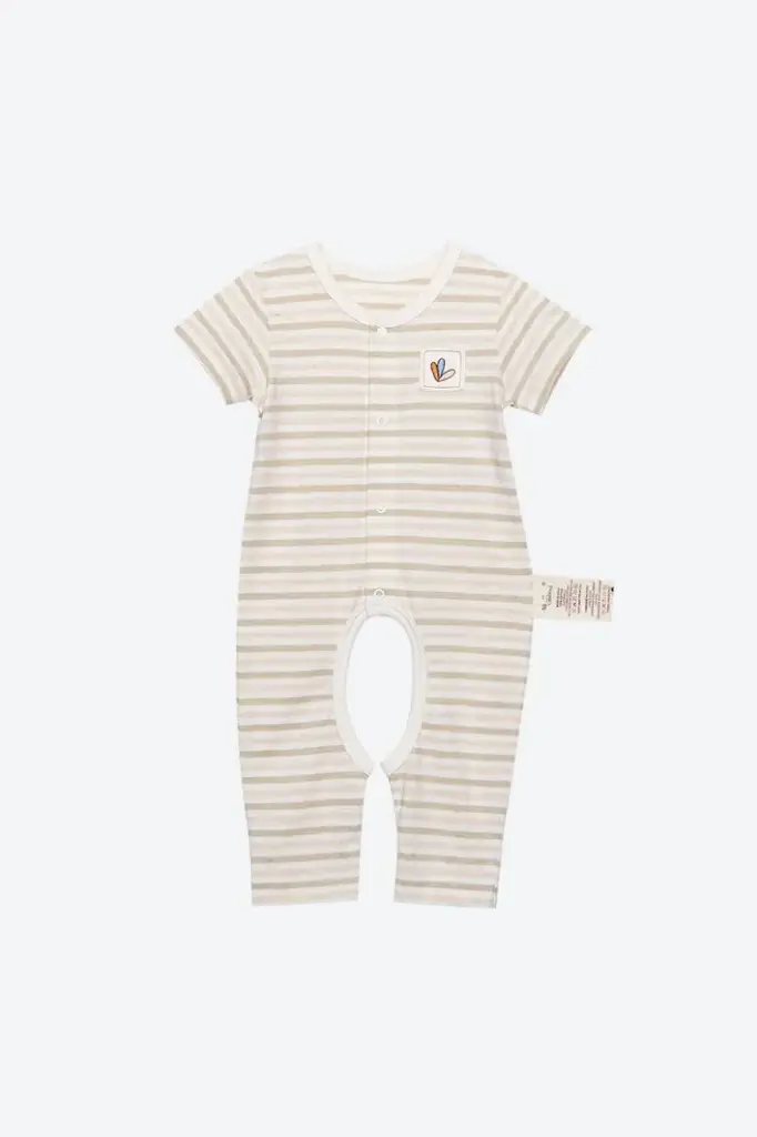 Bộ Romper/Bodysuit ngắn tay, đũng mở, kẻ sọc từ Bông Có Màu Tự Nhiên (Naturally Colored Cotton) - NatureColored