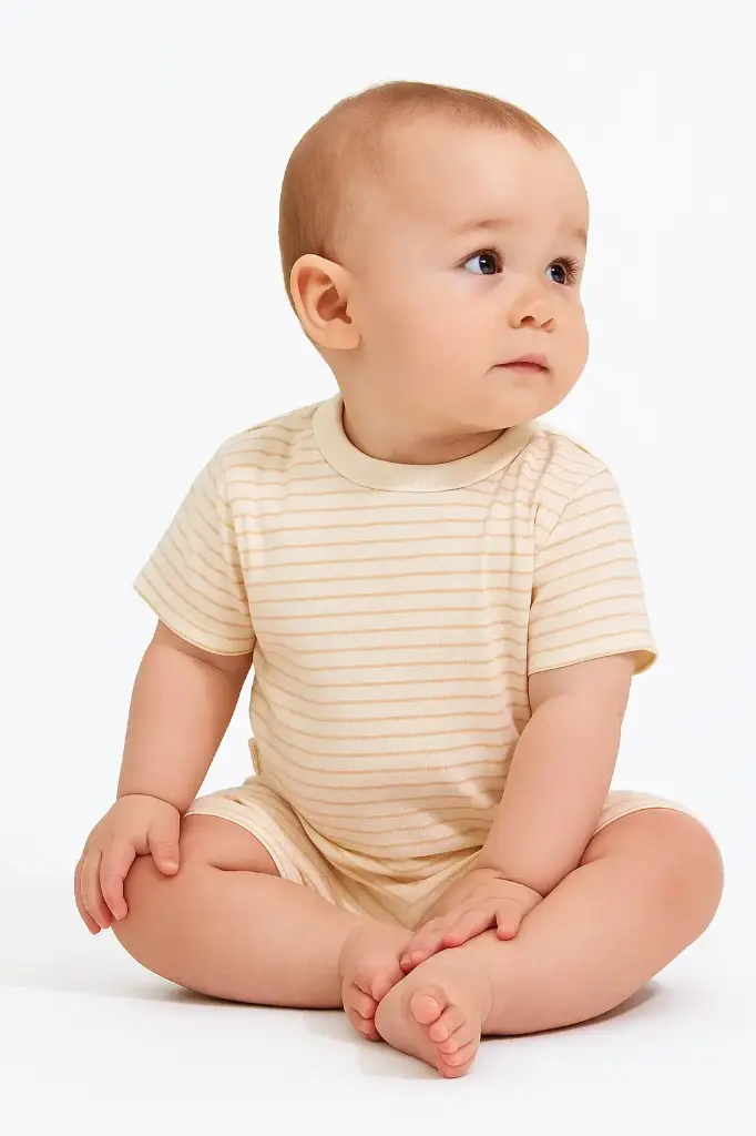 Bộ quần áo cộc ba lỗ từ Bông có màu tự nhiên/ Naturally Colored Cotton, màu kẻ tự nhiên - NatureColored