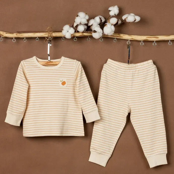 Bộ quần áo dài tay từ Bông có màu tự nhiên/ Naturally Colored Cotton, màu kẻ tự nhiên - NatureColored