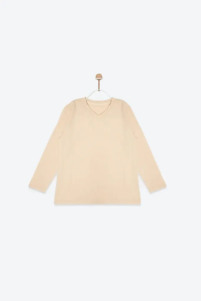 NatureColored 100% Organically Grown Naturally Colored Basic V-neck Top, Natural Light Brown for Boys