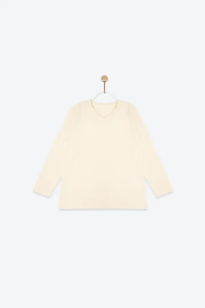 NatureColored 100% Organically Grown Naturally Colored Basic V-neck Top, Natural Light Brown for Girls