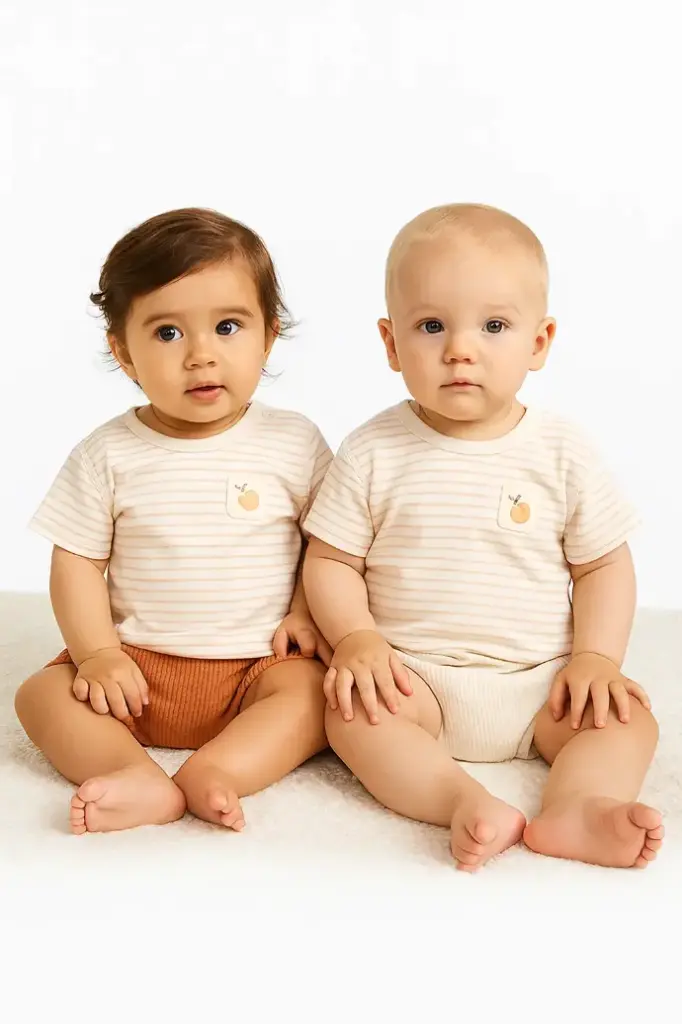 Bộ quần áo pyjamas ngắn cộc tay, họa tiết kẻ nâu từ Bông Có Màu Tự Nhiên(Naturally Colored Coton) - NatureColored