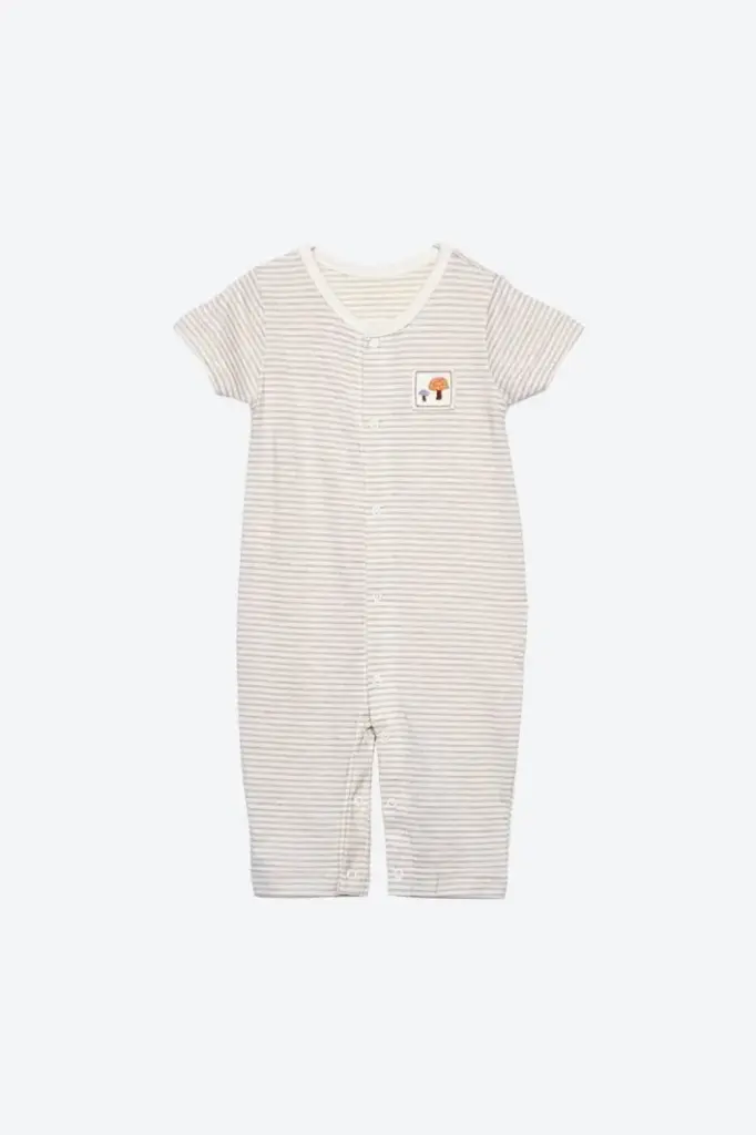 Bộ Romper ngắn tay, quần lỡ, kẻ sọc xanh từ Bông Có Màu Tự Nhiên (Naturally Colored Cotton) - NatureColored