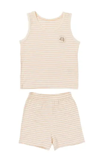 [402PJ04ST

] Bộ đồ ba lỗ bông có màu tự nhiên hoạ tiết kẻ ngang I NaturalColored Sleeveless Pajamas 