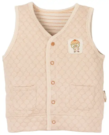 Áo khoác gile nâu, chần trám từ Bông Có Màu Tự Nhiên(Naturally Colored Coton) - NatureColored