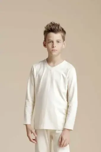 [B19TOW01WH] Áo thun cổ V bé trai 100% từ bông có màu tự nhiên I NatureColored 100% Organically Grown Naturally Colored Basic V-neck Top, Natural Light Brown for Boys