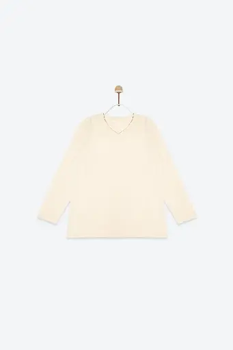 NatureColored 100% Organically Grown Naturally Colored Basic V-neck Top, Natural Light Brown for Girls