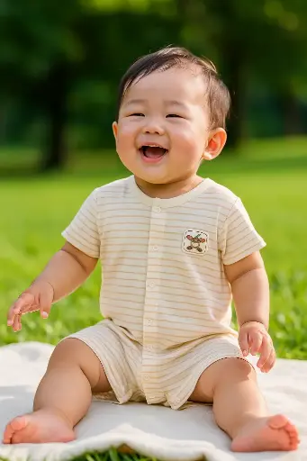 [K19BOS04BR] Bộ Romper ngắn tay, quần đùi có túi, kẻ nâu từ Bông Có Màu Tự Nhiên (Naturally Colored Cotton) - NatureColored