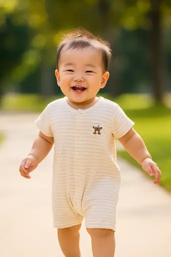 Bộ Romper ngắn tay, quần lỡ, kẻ sọc nâu từ Bông Có Màu Tự Nhiên (Naturally Colored Cotton) - NatureColored