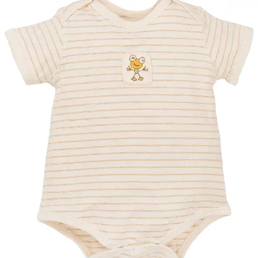[K19BOS01BR] Bộ Romper ngắn tay, kẻ sọc nâu từ Bông Có Màu Tự Nhiên (Naturally Colored Cotton) - NatureColored
