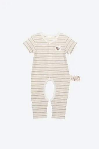 [K19BOS03WPG] Bộ Romper/Bodysuit ngắn tay, đũng mở, kẻ sọc từ Bông Có Màu Tự Nhiên (Naturally Colored Cotton) - NatureColored