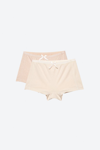[G19BOS01BR] NatureColored Girl Basic Boxer Underwear 100% Organically Grown Naturally Colored Cotton, Set of 2