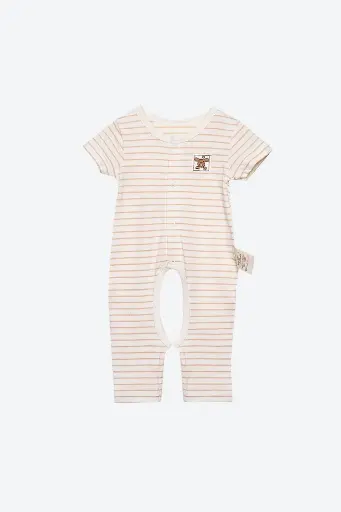 [K19BOS03BR] Bộ Romper/Bodysuit ngắn tay, đũng mở, kẻ nâu từ Bông Có Màu Tự Nhiên (Naturally Colored Cotton) - NatureColored