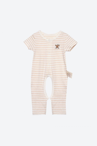 [K19BOS03BR] NatureColored 100% Organically Grown Naturally Colored Cotton Striped Short-Sleeve Bodysuit