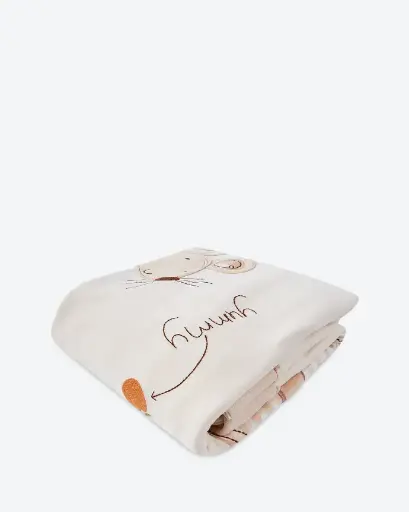 [K19BOW0007WH] Vỏ Chăn thêu Chuột và Cây Táo, 2 lớp, khổ 90x115cm, từ Bông Có Màu Tự Nhiên (Naturally Colored Cotton) - NatureColored