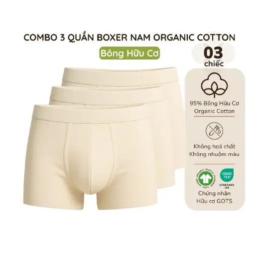 Quần lót Trunk/Boxer nam Organic Cotton MIMI ORGANIC sợi Bông Hữu Cơ chải kỹ, thoáng mát, kháng khuẩn mềm mịn (bản sao)
