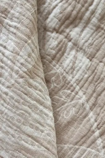 [902FB01LC] Vải Linen Cotton Muslin 2 lớp, khổ 2.5m, dệt họa tiết từ màu mộc - Mimi Organic