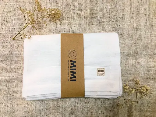 [602BE02NA] Mimi 100% GOTS, OCS Organic Cotton Muslin Blanket 120x185cm, Pure White No Bleached No Dyed Chemicals-free