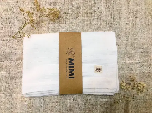 [601BT02NA] Mimi 100% GOTS, OCS Organic Cotton Muslin Bath Towel 100x100cm, Pure White No Bleached No Dyed Chemicals-free