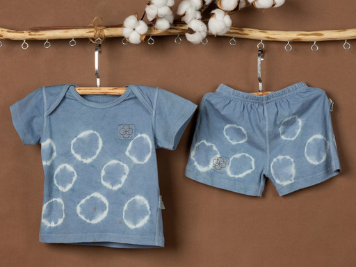 [403PJ11BL] Bộ Pyjama Mimi Cotton Hữu Cơ Chuẩn GOTS màu xanh nhuộm tự nhiên I Mimi 100% GOTS Organic Cotton Pajamas, Naturally Tie-Dyed Blue