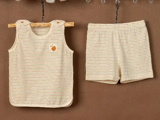 [403PJ08ST] Bộ quần áo cộc ba lỗ từ Bông có màu tự nhiên/ Naturally Colored Cotton, màu kẻ tự nhiên - NatureColored