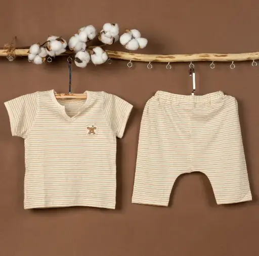 Bộ quần áo cộc tay từ Bông có màu tự nhiên/ Naturally Colored Cotton, màu kẻ tự nhiên - NatureColored