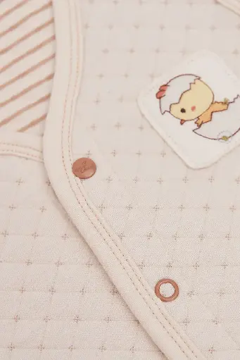 [K19BOW0007WH] NaturalColored 100% No Dyed, Organic Cotton Quilted Bodysuit, Naturally Colored